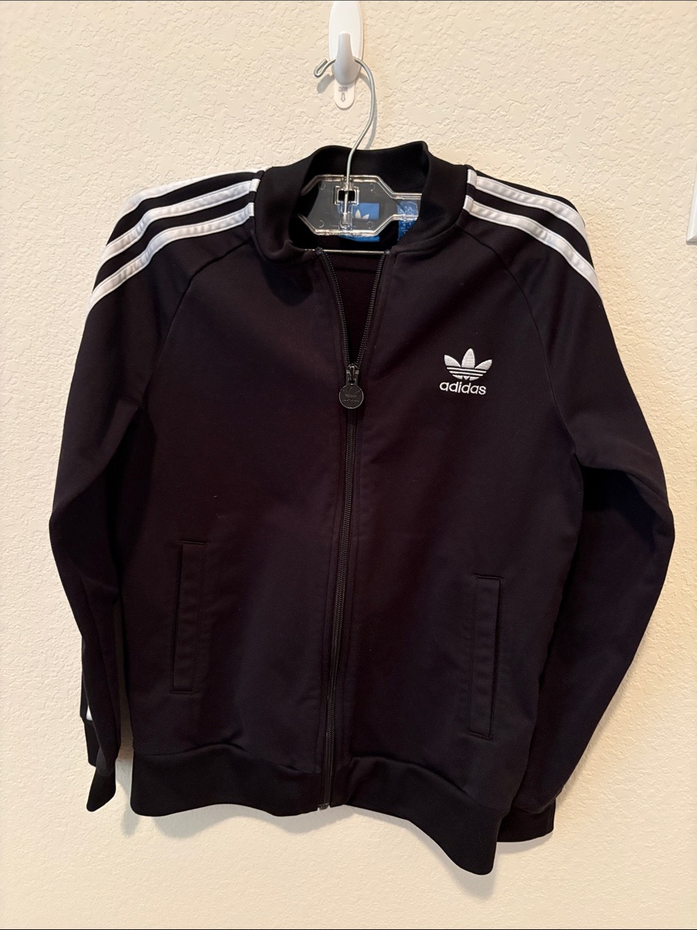 adidas Kids Black Jacket with White Stripes